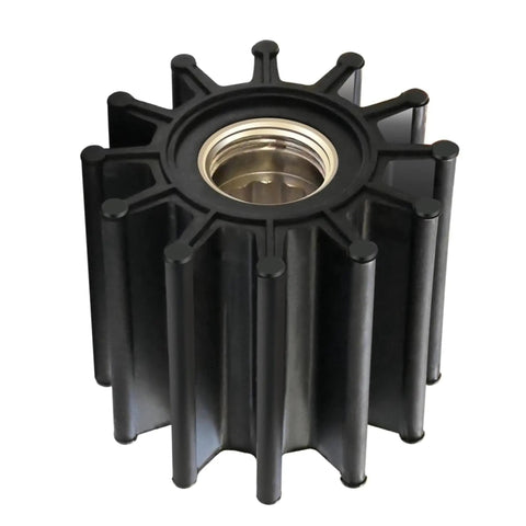 OEM Water Pump Impeller Kit 21700445 For V8 Marine Engines, 12 Blade Impeller, black rubber, metal spline drive, close-up view