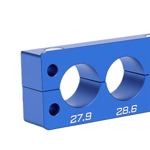 Tbest Heavy Duty Aluminum Alloy Bike Fork Hub Clamp Vise Fixture Bench Tool showing blue clamp with 27.9 and 28.6mm openings.