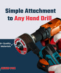 Oscillating Saw And Multitool Blade Sharpener For Dull Blades Red Grip Quick Sharpening Tool attached to hand drill
