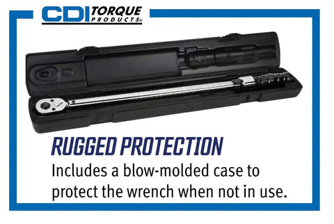 One Quarter Inch Drive Adjustable Micrometer Torque Wrench With 20 To 150 Inch Lb Range in case, blow-molded protection