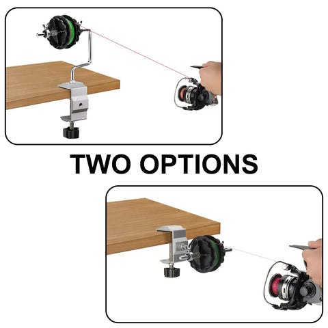 Two options of Portable Fishing Line Spooler Winder For Spinning And Baitcasting Reels Table Clamp Spool Holder With Tensioner Easy Spooling.