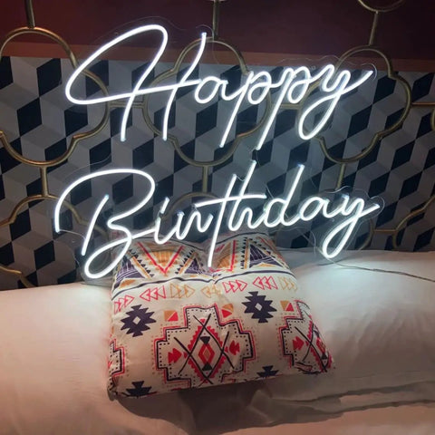Happy Birthday Neon Sign For Wall Decor Large 16.5 By 11 Inches USB Powered LED Light Up Sign With Adjustable Brightness