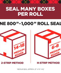 Infographic showing Ultra Clear Packing Tape With Dispensers For A Tight Seal, Heavy Duty, Moisture And Dust Resistant usage on boxes.