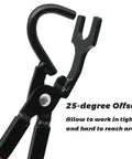 Front view of black exhaust hanger removal tool with 25-degree offset forked jaw