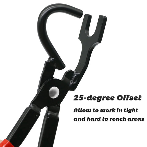 Front view of black exhaust hanger removal tool with 25-degree offset forked jaw