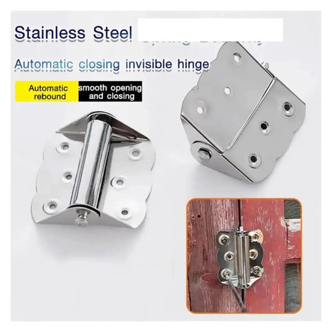 Stainless Steel Auto Close Flush Hinges for Cabinets and Windows, rustproof spring hinges, easy install, shown in packaging