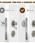 Comparison of wall damage with and without Grey Silicone Door Stopper Wall Protectors, 4 Pack Buffer Cushions For Doors And Wardrobes.