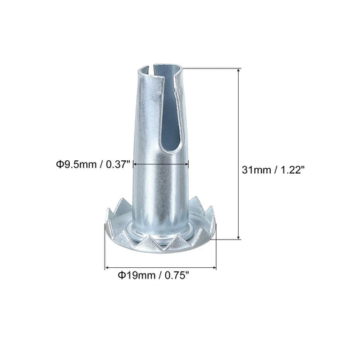 Eight Metal Caster Sockets For 3/8 X 1-1/4 Inch Stems, 9.5 X 31 Mm, Sleeve Style Wheel Socket with galvanized finish