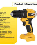 Badass Brushless Drill Driver Compatible With DeWalt 20V Batteries, showing torque settings and speed adjustments.