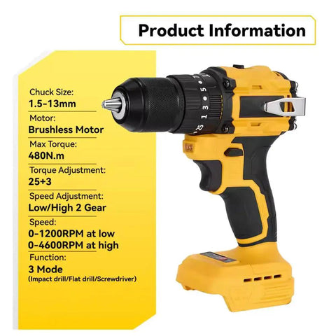 Badass Brushless Drill Driver Compatible With DeWalt 20V Batteries, showing torque settings and speed adjustments.