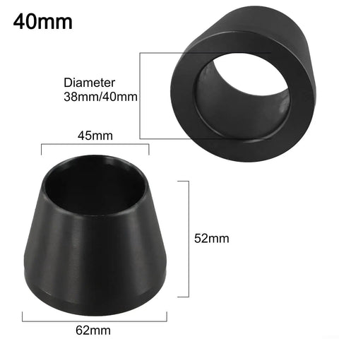 Heavy Duty Carbon Steel Wheel Balancer Cone With Precise 38Mm Or 40Mm Tapered Bore, shown from multiple angles and with dimensions.