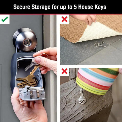 Key Lock Box For House Keys Outdoor Portable Lockbox With Resettable Four Digit Code Weather Resistant Durable Metal Body