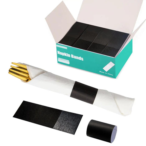 Self Adhesive Napkin Bands One Point Five By Four Point Twenty Five Inches Black Box Of Two Thousand Napkin Rings For Table Setting