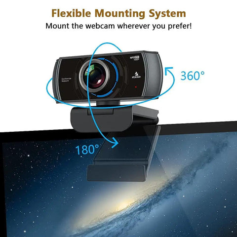 Smooth As Butter 60Fps 1080P HD Webcam With Dual Noise Reducing Mics mounted on a monitor, showcasing flexible angles.