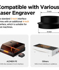 Diagram showing compatibility of Laser Smoke Purifier For Engravers With 3 Stage Filtration And Timer with 3-inch and 4-inch interfaces.