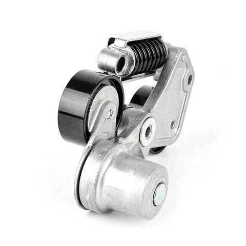 Drive Belt Tensioner Assembly Kit With Pulley And Serpentine Belt For GM 2.4L L4 Cars, metallic tensioner and pulley close-up