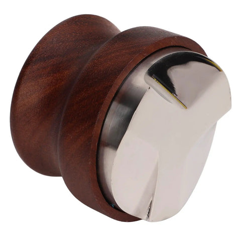 Top Shelf Espresso Tamper And Coffee Distributor Station Kit Featuring Natural Wood Handle Anti Slip Base Pro Level 53Mm Portafilter Tool For Home Kitchens, wooden tamper tool with metal base.
