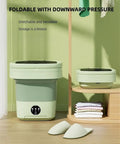 No Drama Portable Washing Machine 20L Capacity Lightweight Mini Washer in green, foldable with storage for apartments.