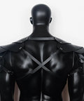 Back view of Men's Medieval Harness Armor Set with adjustable PU leather shoulder pauldrons and chest harness for cosplay LARP.