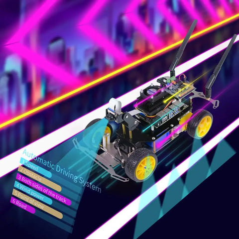 AI Powered RC Robot Car With Deep Learning And Ackermann Steering For Real Time Autonomous Driving Self Driving Platform For STEM Education A Cool Project For Teens And Engineers To Build Learn And Create, front view, yellow wheels