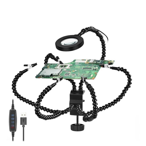 Multi Arm Third Hand Soldering Station With Eight Flexible Gooseneck Arms Desk Clamp Holder for PCB Welding Repair and DIY Projects