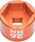 Orange Fork Topcap Socket 26mm 3 By 8 Drive Aluminum 7000 Series Chamferless Low Profile 6 Point for secure top cap fit, top view