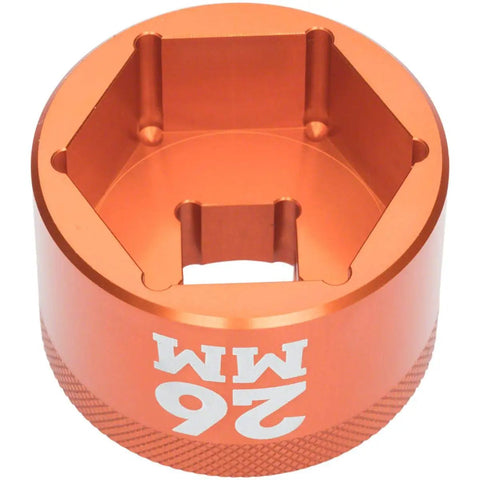 Orange Fork Topcap Socket 26mm 3 By 8 Drive Aluminum 7000 Series Chamferless Low Profile 6 Point for secure top cap fit, top view