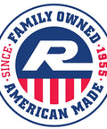 Family owned American made seal with bold letters and stripes, highlighting since 1955.