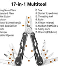 EDC Upgraded 17 In 1 All In One Multitool With Pliers, Knife, Wire Cutter, 4 Screwdrivers, Saw, Bottle Opener and More displayed open