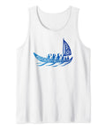 Outrigger Canoe Hawaiian Tank Top For Men With Polynesian Tribal Art Design featuring blue canoe graphic on white fabric