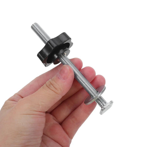 Hand holding Four Star Shaped T Track Knobs With Stainless Bolts And Washers, Ergonomic Grippy Hand Knobs For Woodworking Fixtures And Jigs