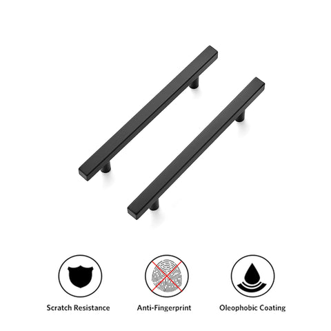 30 Pack Matte Black Stainless Steel 7.38 Inch Square Cabinet Pulls for Kitchen Cabinets and Drawers with 5 Inch Hole Center, showing durability features