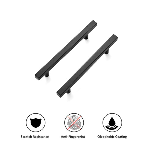 40 Pack Matte Black Square Cabinet Pulls, 7-3/8 Inch Stainless Steel Kitchen Drawer Handles with features icons