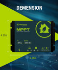 Front view of 20A MPPT Solar Charge Controller For 12V 24V Systems Off Grid Battery Management with dimensions shown on image