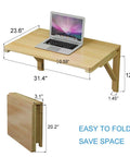 Fold Away Wall Table In Natural Wood, 31.4 By 23.6 Inches with laptop on top, space-saving countertop for laundry, kitchen, or workshop.