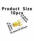 10 Piece SMA Female PCB Mount Connector Set, 50 Ohm RF Brass Edge Solder Mount for PCB Boards, dimensions labeled in image