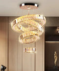 Four Ring Crystal LED Chandelier Pendant Light With Warm White 3000K Dope Modern Stainless Steel Ring Ceiling Fixture
