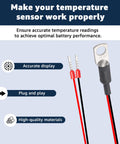 Temperature sensor lead for Victron Energy; two-conductor red/black wires with crimp terminals and ring lug