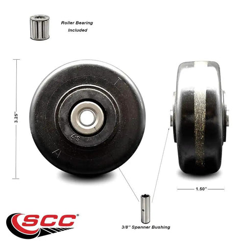 Tough As Nails Phenolic Caster Wheel Three Point Two Five By One Point Five Inches With Roller Bearings And Three Eighth Inch Bore Loads Six Hundred Pounds Smoothly Through The Shop Without A Glitch