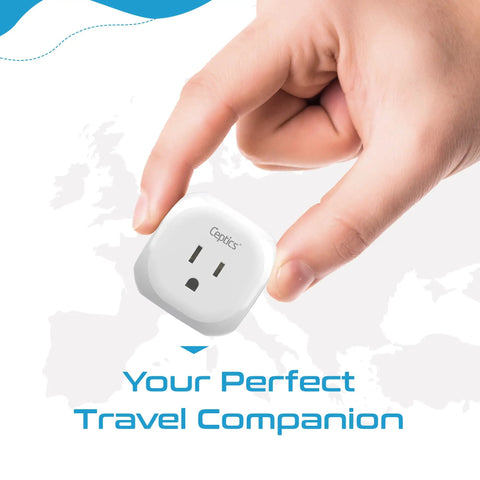 Hand holding South Africa Travel Adapter With 5 In 1 Input And QC 3.1A Dual USB And USB C, Ultra Compact And Lightweight, White