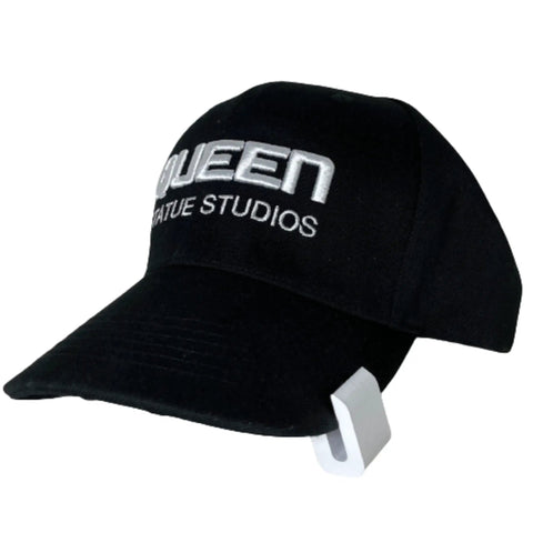 Hat Shaper Brim Bender Set for Perfect Curve on Fitted Hats tool clipped to black cap for shaping, two size adjustable tool.