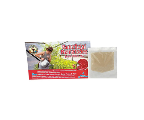 Hb Sc Sf Beneficial Nematodes Kit For Garden Pest Control package beside sealed pouch, contains 5 million nematodes