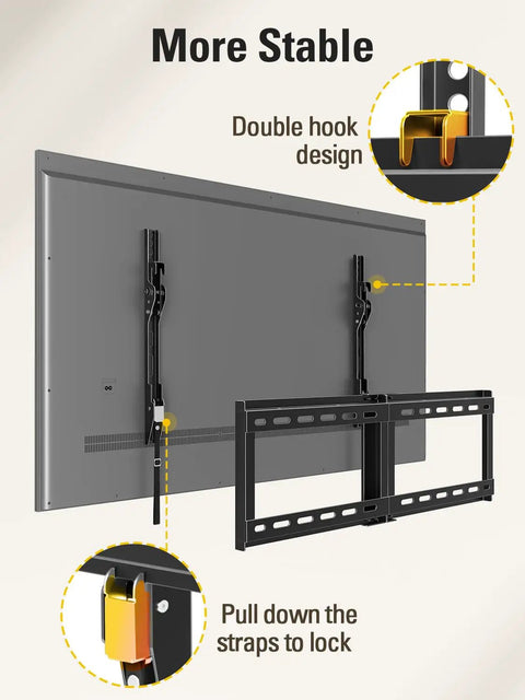 Heavy Duty Tilting TV Wall Mount For 37 To 90 Inch Flat Screens Up To 132 Pounds With Rock Solid Steel Brackets displaying double hook design.