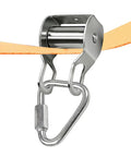 Smooth glide pulley from Outdoor Zip Line Conversion Kit With Smooth Glide Pulley System For Backyard Fun, attached to slackline