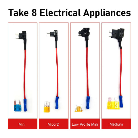 Pro Grade 8 Pack Car Fuse Taps Add A Circuit Dual Slot Adapter Kit fits Mini, Micro2, Low Profile Mini, and Medium fuses.