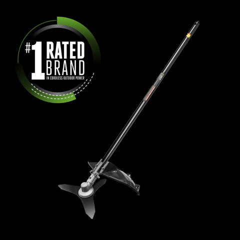 12 Inch Brush Cutter Attachment For 56V Multi Head System With 3 Tooth Steel Blade, carbon fiber shaft, on black background