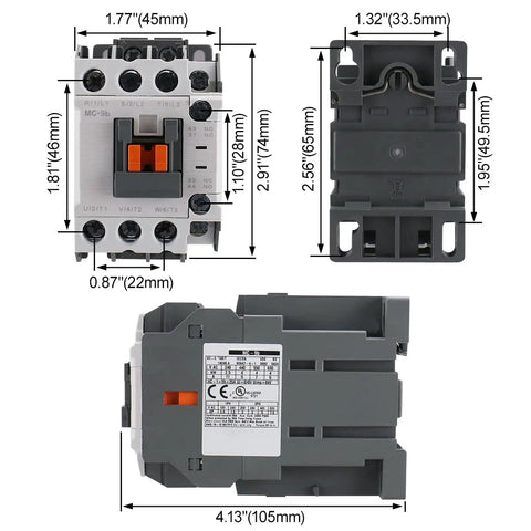 Dimensions of Three Pole Magnetic Contactor With 24V DC Coil 1NO1NC for Industrial Controls Heavy Duty DIN Rail Mount