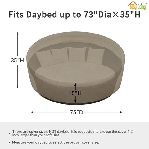 Heavy Duty 600D Outdoor Daybed Cover 75 Inch Diameter Round Waterproof Sofa Cover With Air Vent UV Resistant Camel Color Built Tough For All Weather Patio Protection