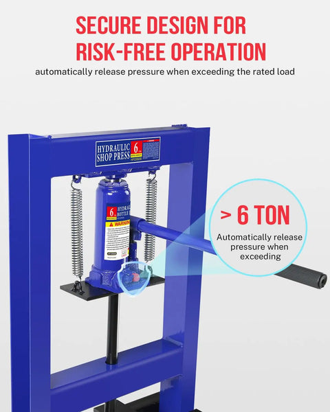6 Ton Hydraulic Shop Press With Stamping Plates For Auto Repairs And Heavy Duty Bending And Straightening Bearings And U Joints, front view