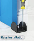 Durable Matte Black U Shape Floor Mounted Sliding Barn Door Guide Wide Arm Floor Bottom Guide installed on blue door